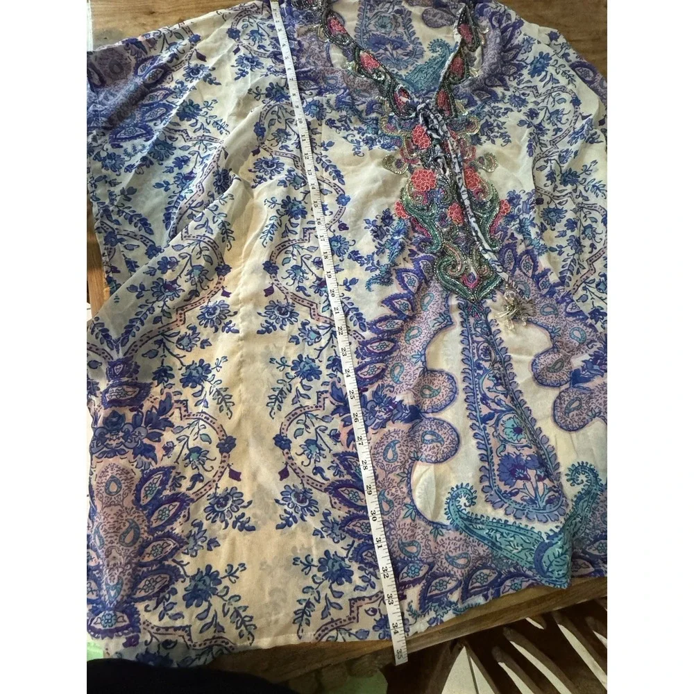 Lucky & Coco Lucky Brand Boho Embroidered Tunic Top Paisley Tassel Beaded Cover - Picture 8 of 8